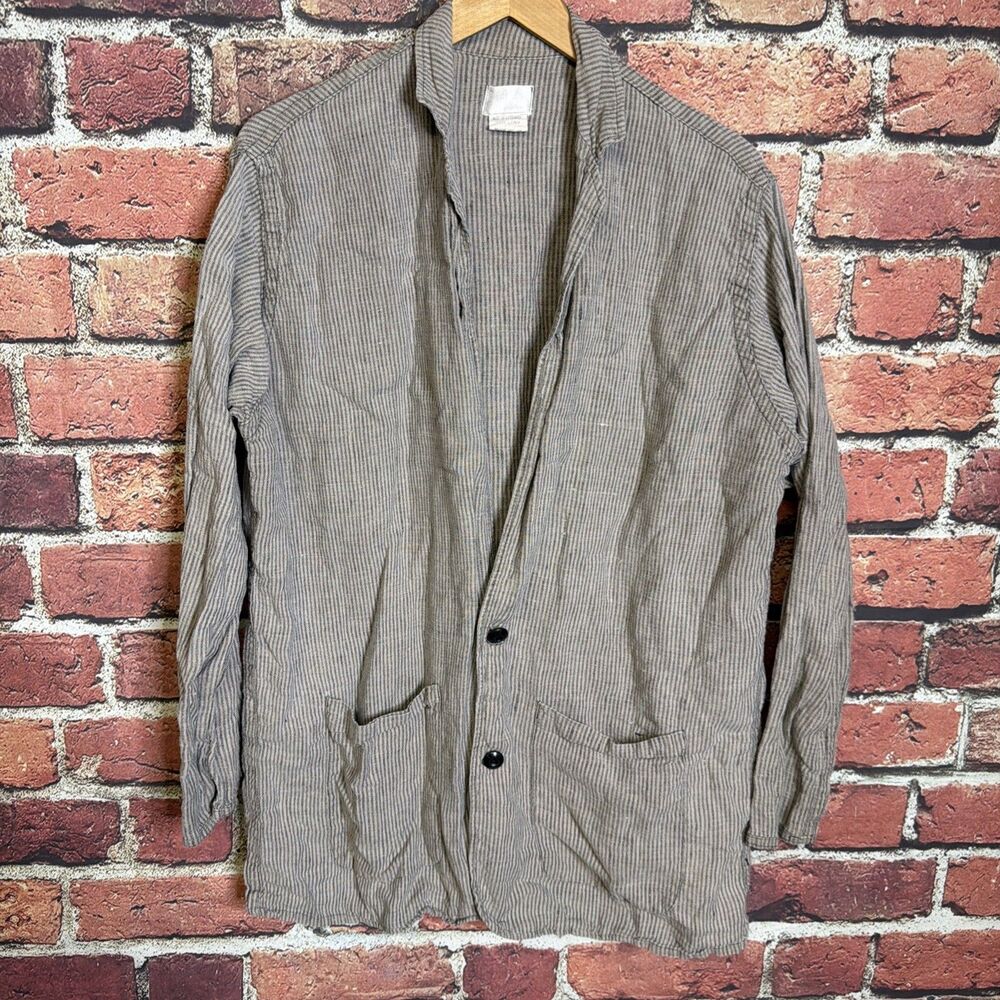 FLAX 100% Linen Button Front Jacket Grey   Pocket Blazer Womens Large